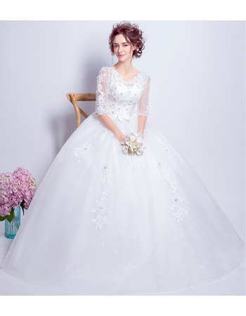 Elegant Ball Gown Floor Length Wedding Dresses with Half Sleeves