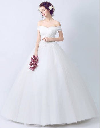 Inexpensive Ball Gown Off-the-shoulder Floor Length Wedding Dresses