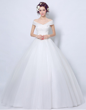 Affordable Ball Gown Off-the-shoulder Floor Length Wedding Dresses