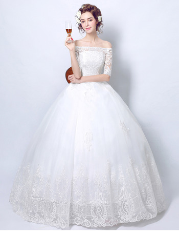 Elegant Ball Gown Off-the-shoulder Wedding Dresses with Half Sleeves