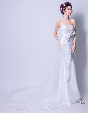 Custom Sheath Sweetheart Sleeveless Sweep Train Satin Wedding Dresses