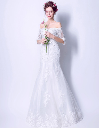 Affordable Trumpet Off-the-shoulder Wedding Dresses with Half Sleeves