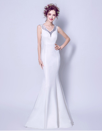 Sexy Mermaid V-Neck Sleeveless Floor Length Satin Wedding Dresses