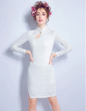 Discount Mini Lace Short Petite Wedding Dresses with Long Sleeves