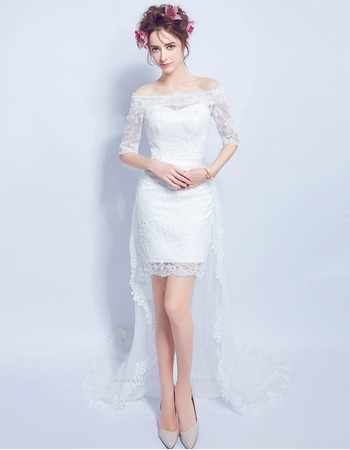 Casual Off-the-shoulder High-Low Wedding Dresses with Half Sleeves