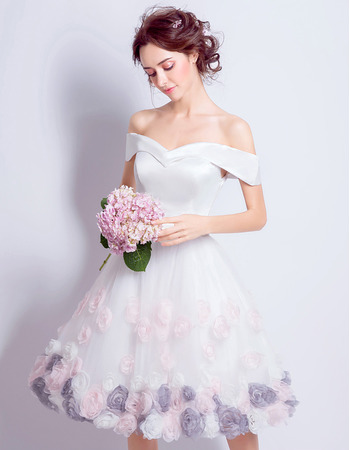 Custom A-Line Off-the-shoulder Knee Length Floral Wedding Dresses