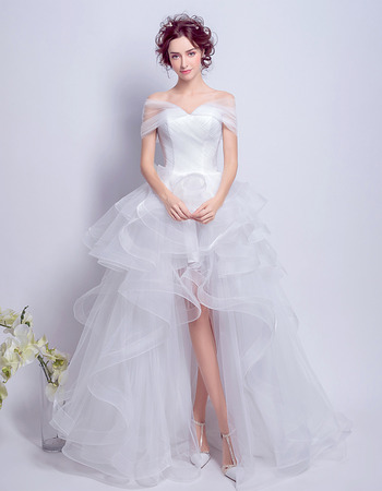Off-the-shoulder High-Low Ruffle Skirt Wedding Dresses