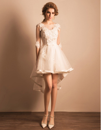 Sexy High-Low Short Petite Wedding Dresses with Half Sleeves