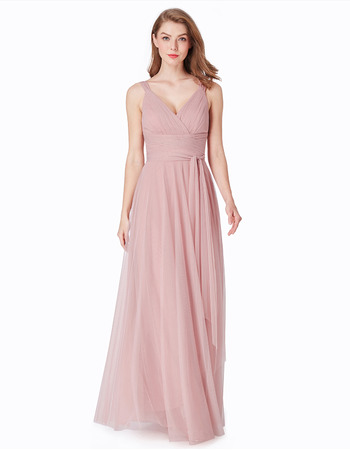 Affordable V-Neck Floor Length Chiffon Bridesmaid Dresses with Straps