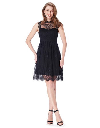 New Sleeveless Mini/ Short Chiffon Lace Black Bridesmaid Dresses