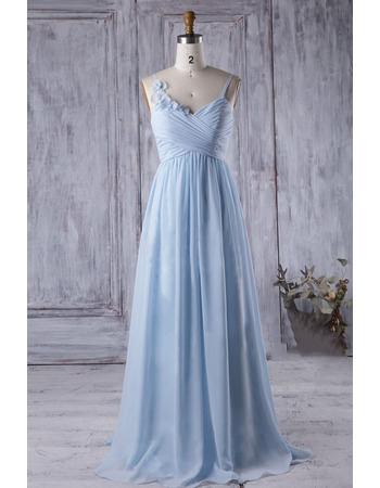 Spaghetti Straps Floor Length Chiffon Bridesmaid Dresses