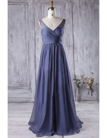 Custom V-Neck Sleeveless Floor Length Chiffon Bridesmaid Dresses