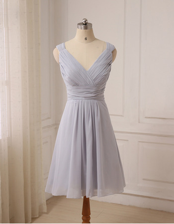 Affordable V-Neck Sleeveless Knee Length Chiffon Bridesmaid Dresses