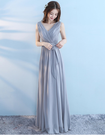 Elegant V-Neck Sleeveless Floor Length Chiffon Bridesmaid Dresses