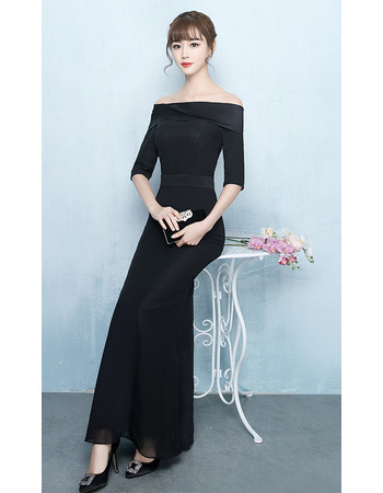 Custom Sheath Off-the-shoulder Chiffon Evening Dress with Half Sleeves