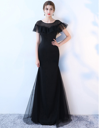 Sheath Short Sleeves Floor Length Evening Dresses