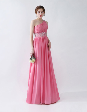 One Shoulder Floor Length Chiffon Evening Dresses