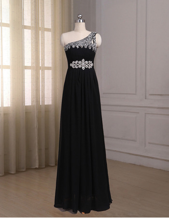 Elegant One Shoulder Sleeveless Floor Length Chiffon Evening Dresses