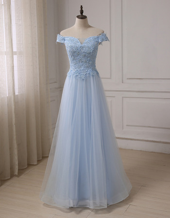 Discount A-Line Off-the-shoulder Floor Length Satin Tulle Evening Dress