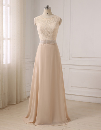 Sleeveless Floor Length Chiffon Lace Evening Dresses