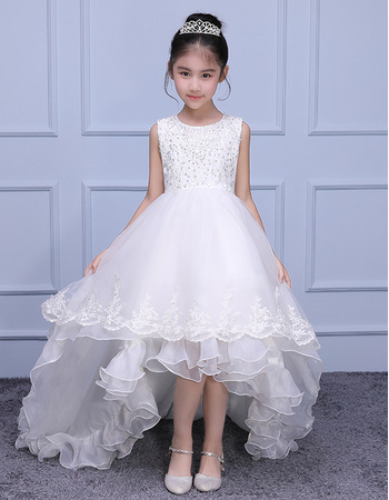 Adorable Sleeveless High-Low Sweep Train Organza Flower Girl Dresses