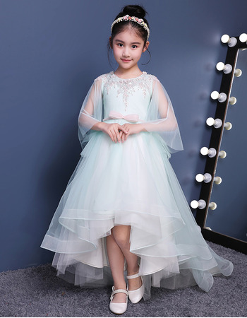 2018 New Style High-Low Sweep Train Organza Flower Girl Dresses