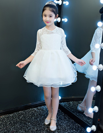 Affordable Short Organza Flower Girl Dresses with Long Sleeves
