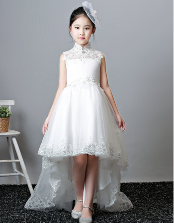 Mandarin Collar Sleeveless High-Low Flower Girl Dresses