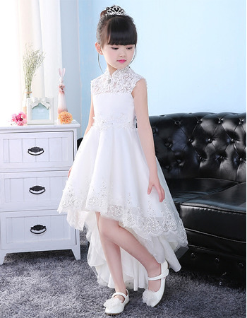 Discount Mandarin Collar High-Low Organza Flower Girl Dresses