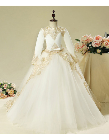 Ball Gown Long Flower Girl Dresses with Long Sleeves