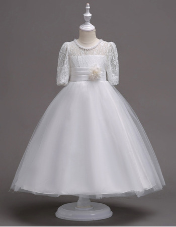 Ball Gown Lace Flower Girl Dresses with Half Sleeves