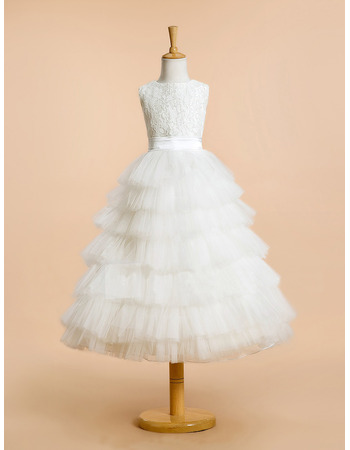 Custom Sleeveless Lace Organza Layered Skirt Flower Girl Dresses