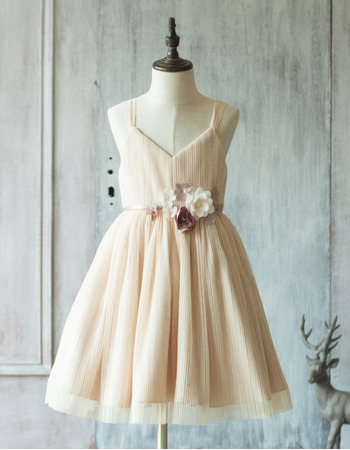 Adorable Spaghetti Straps Knee Length Chiffon Flower Girl Dresses