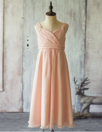 Straps Tea Length Chiffon Flower Girl Dresses