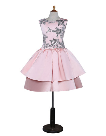 Custom A-Line Sleeveless Knee Length Satin Flower Girl Dresses