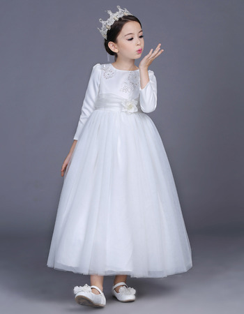 Affordable Ankle Length Satin Flower Girl Dresses with Long Sleeves