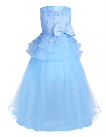 Custom Sleeveless Floor Length Applique Little Girls Party Dresses