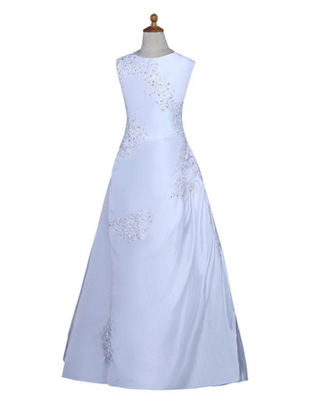 Stunning A-Line Sleeveless Floor Length Satin Flower Girl Dresses