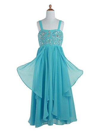 Custom Empire Floor Length Chiffon Flower Girl Dresses with Straps