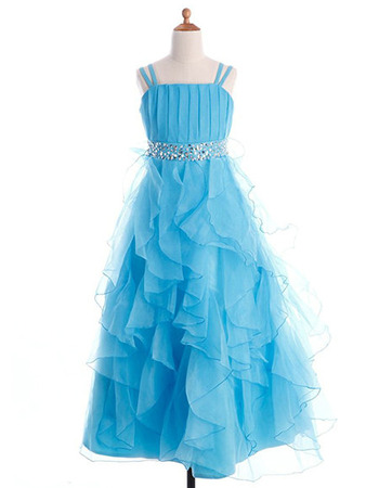 Discount Floor Length Ruffle Skirt Flower Girl Dresses with Straps