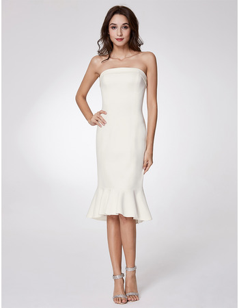 Affordable Trumpet Strapless Knee Length Satin Homecoming Dresses