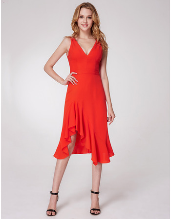 Sexy Trumpet V-Neck Asymmetric Short Chiffon Homecoming Dresses