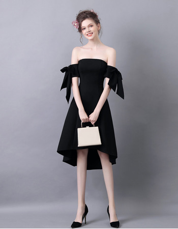 Sexy Strapless High-Low Satin Black Homecoming Dresses with Bows