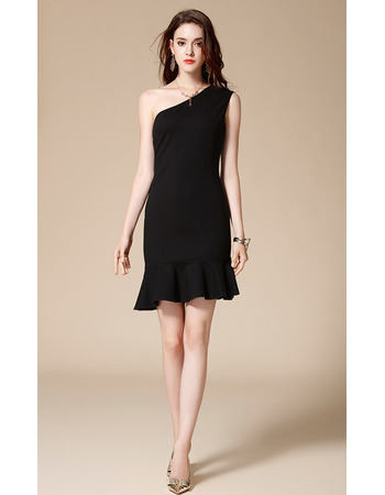 Sexy One Shoulder Mini/ Short Satin Black Homecoming Dresses