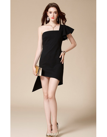 One Shoulder Mini/ Short Satin Black Homecoming Dresses
