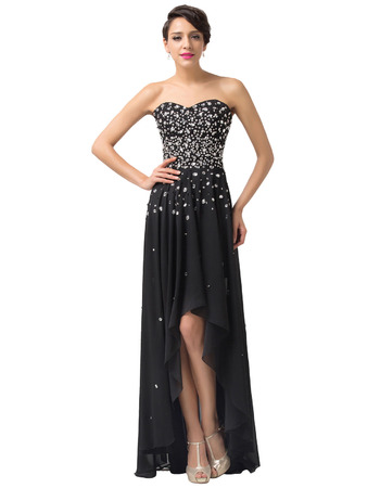 Sweetheart High-Low Chiffon Black Homecoming Dresses