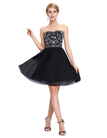 Sexy Sweetheart Mini/ Short Chiffon Black Homecoming/ Party Dresses