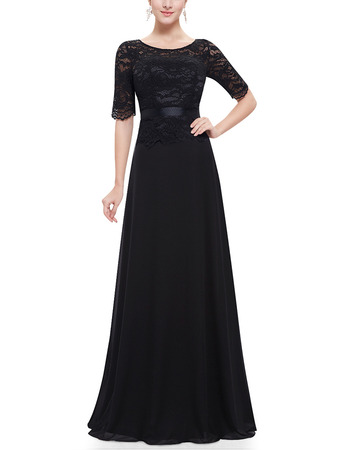 Inexpensive Lace Chiffon Black Mother Dresses with Short Sleeves