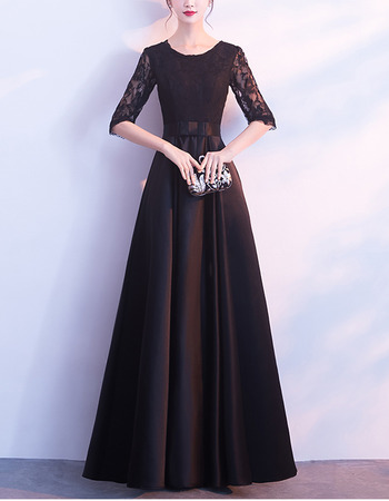 Elegant Floor Length Satin Mother Dresses with Half Lace Sleeves