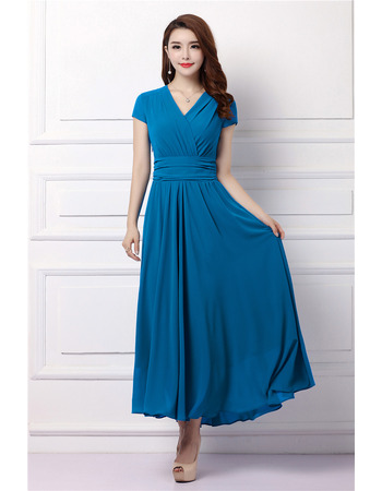 Custom V-Neck Tea Length Chiffon Mother Dresses with Short Sleeves